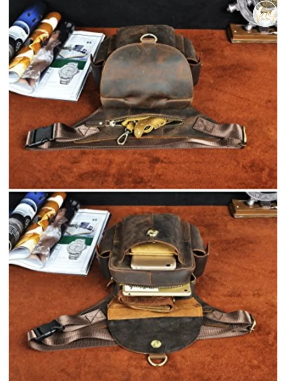Genuine Leather Waist Pack Motorcycle Fanny Belt Bag Drop Leg